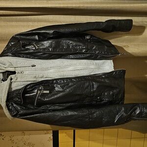 Black Leather Jacket with Faux Fur Lining. Fur And Hood Is Removable